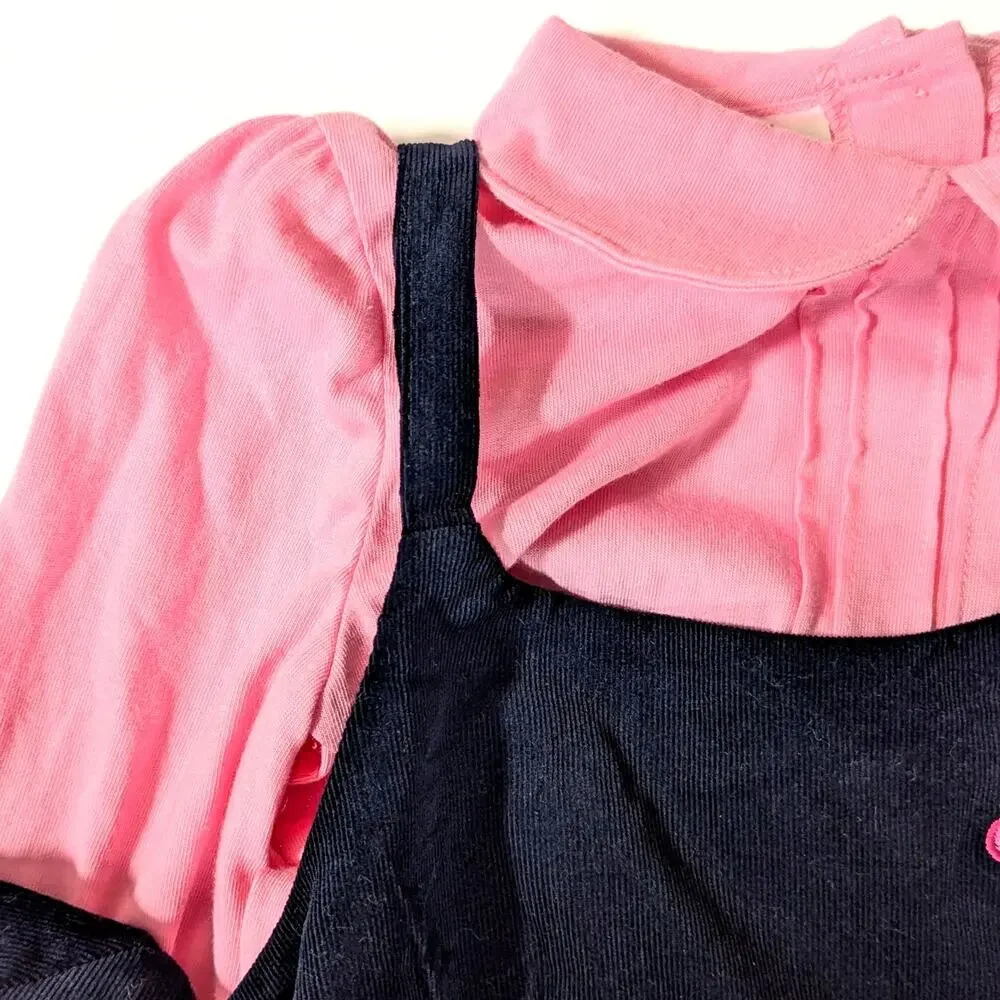 NWT Little Bitty Navy Corduroy Jumper Dress Pink Top and Hat Set | Girls 6X